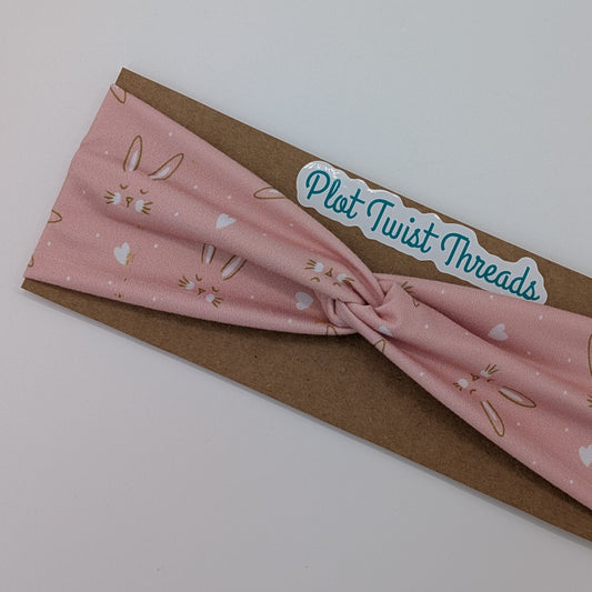 Youth Twist Headband - Pink Bunnies