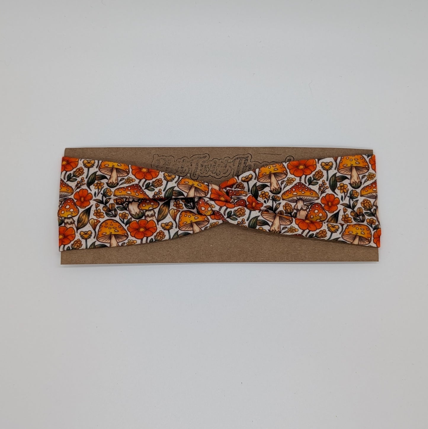 Youth Twist Headband - Orange Mushrooms