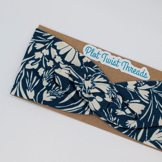 Adult Twist Headband - Teal with White Flowers