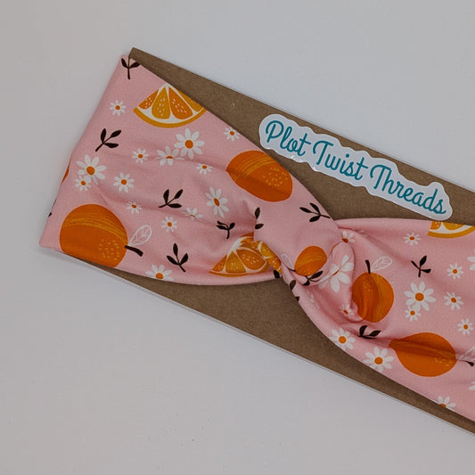 Adult Twist Headband - Oranges on Pink