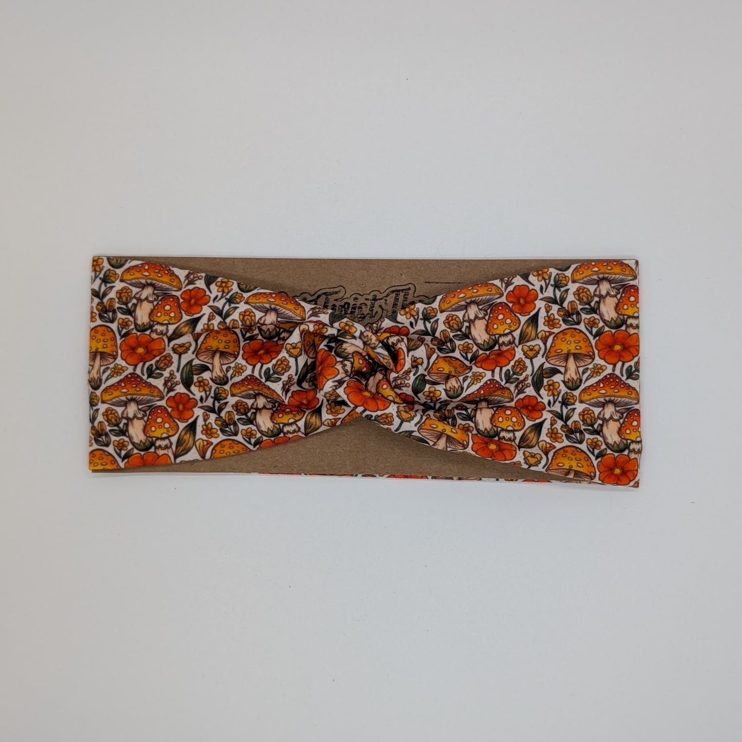 Adult Twist Headband - Orange Mushrooms