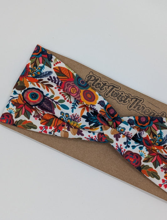 Adult Twist Headband - Peacock Floral