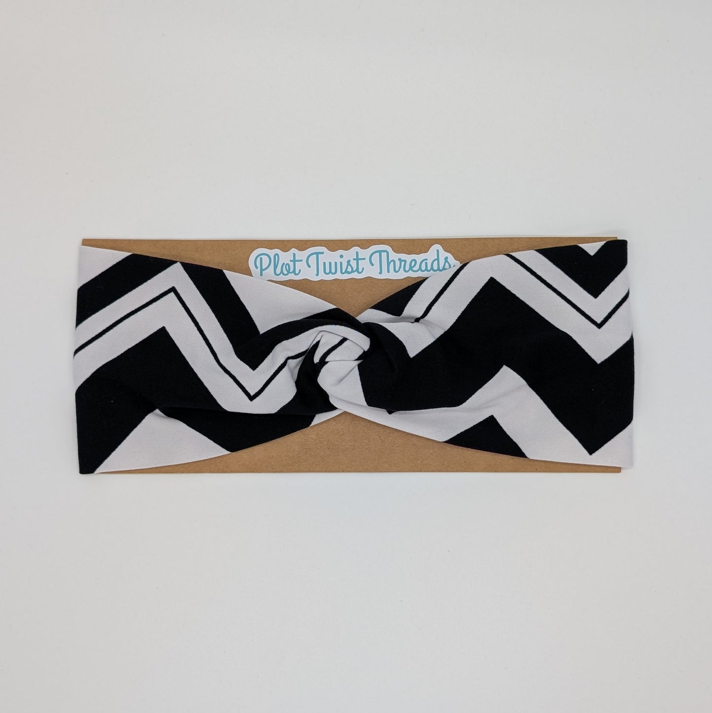 Adult Twist Headband - Black and White Chevron