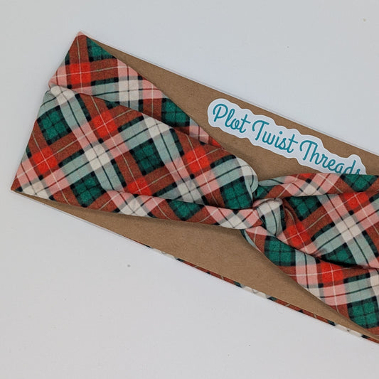 Adult Headband - Red, White and Green Plaid - Christmas