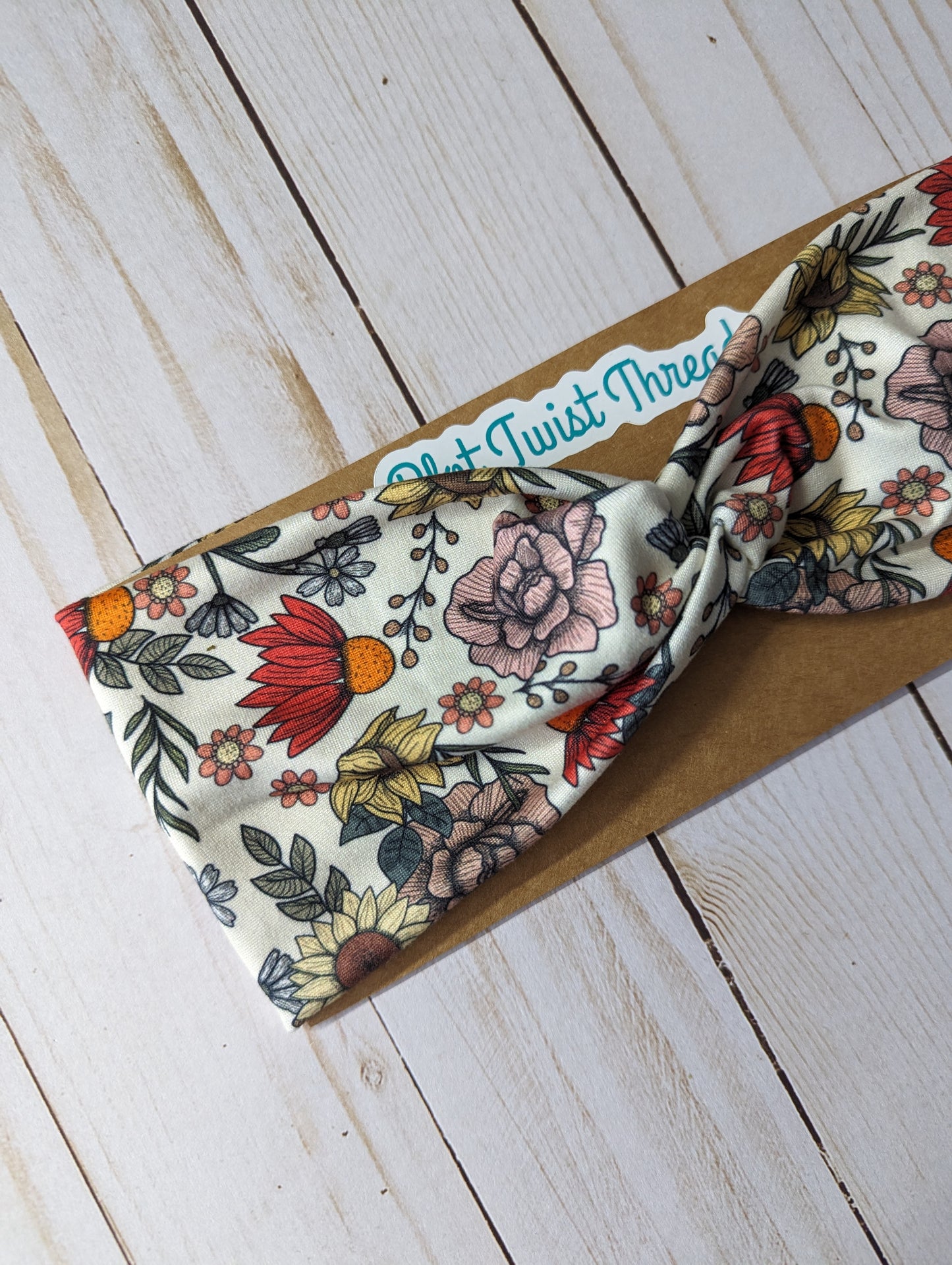 Adult Knot Headband - Vintage Garden on Cream