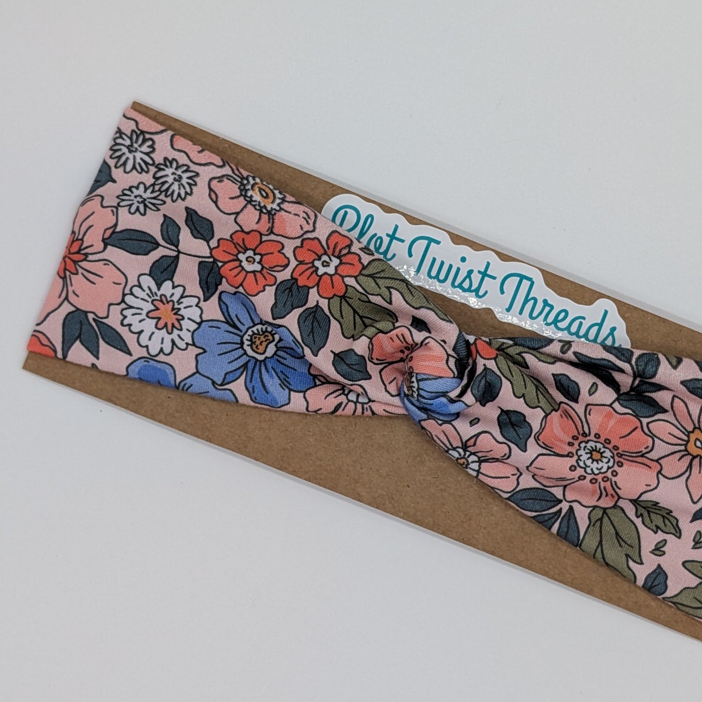 Youth Twist Headband - Flowers on Pink