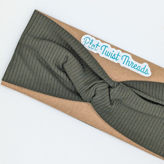 Adult Twist Headband - Rib Knit - Army Green