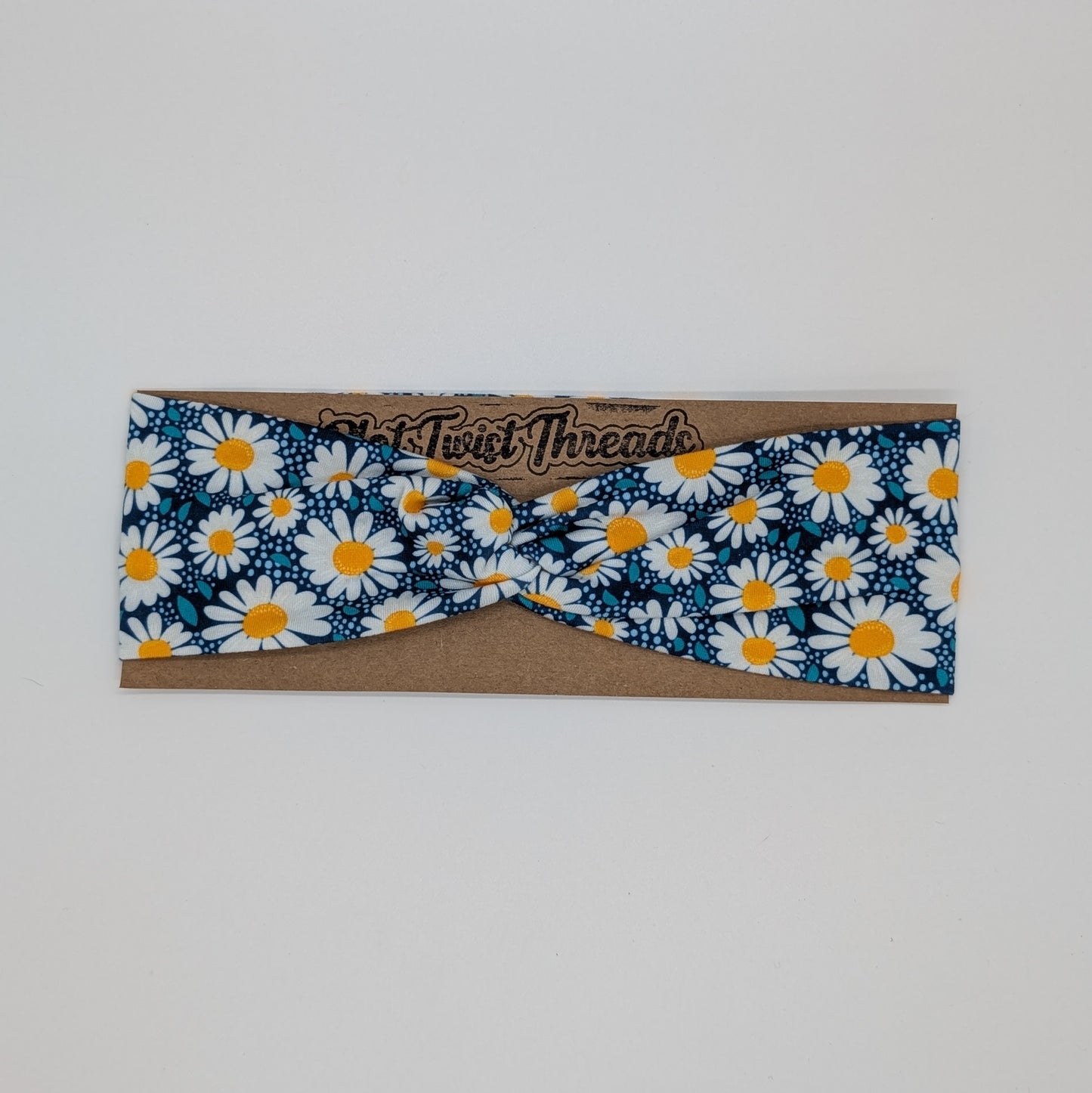 Adult Twist Headband - Blue with White Daisies