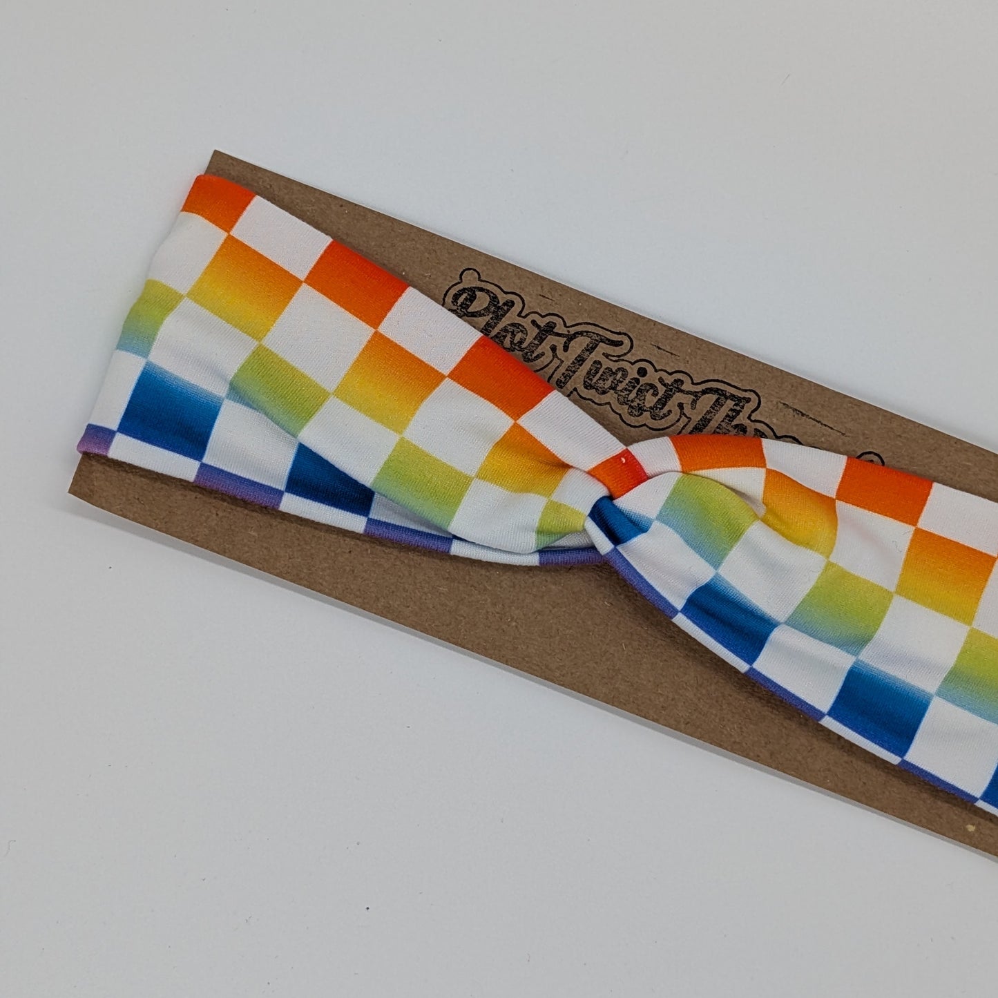 Youth Twist Headband - Rainbow Checks