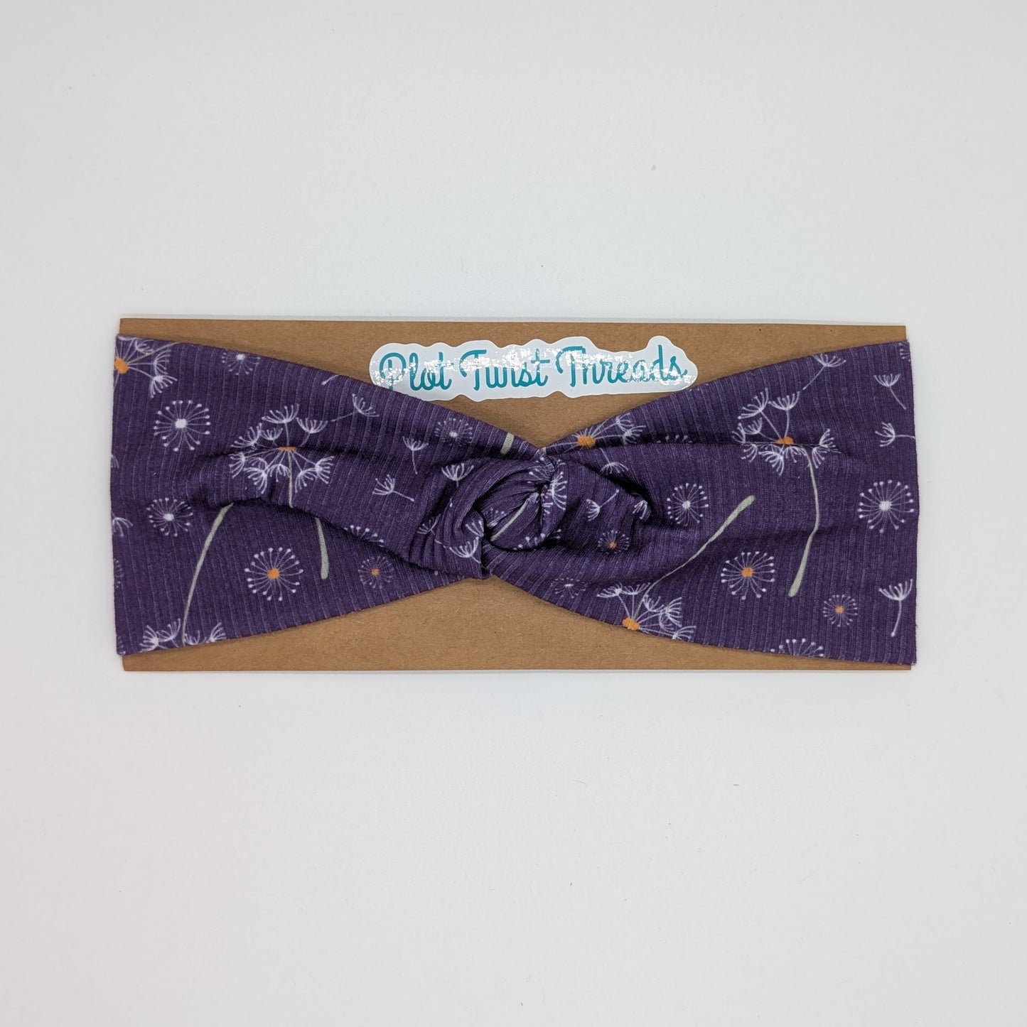 Adult Twist Headband - Rib Knit - Purple Dandelions
