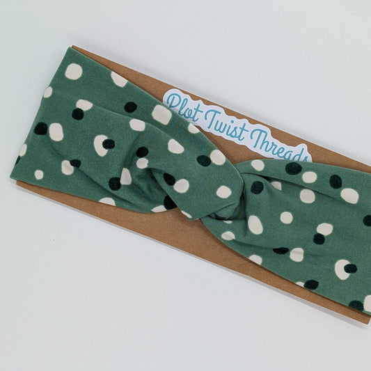 Youth Knot Headband - Green Dots