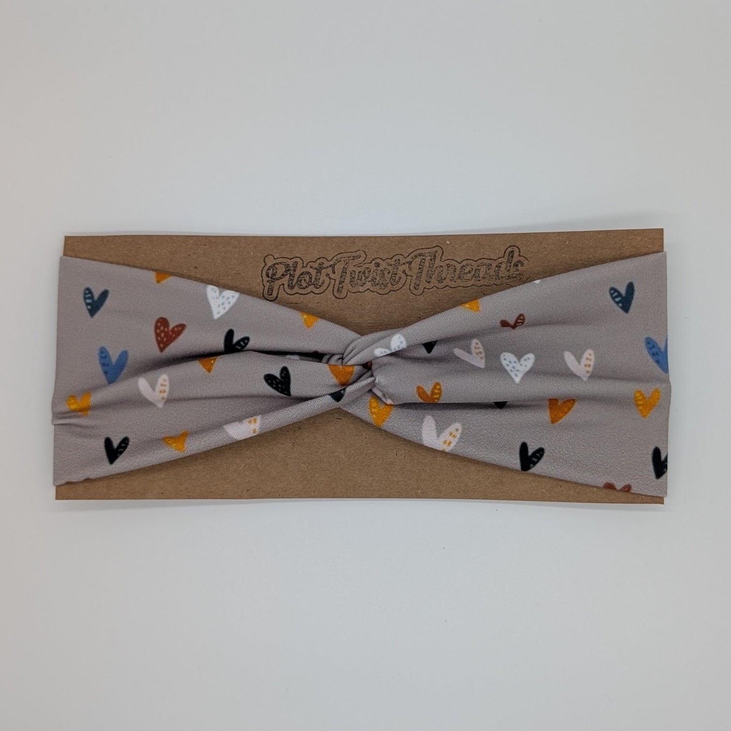 Adult Twist Headband - Gray with Hearts