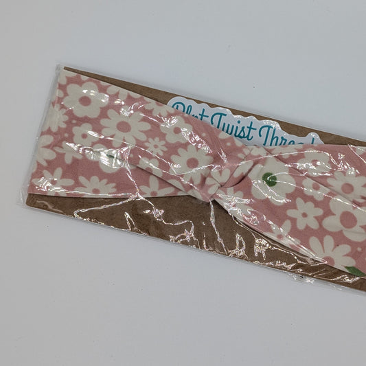 Youth Twist Headband - Pink Daisies