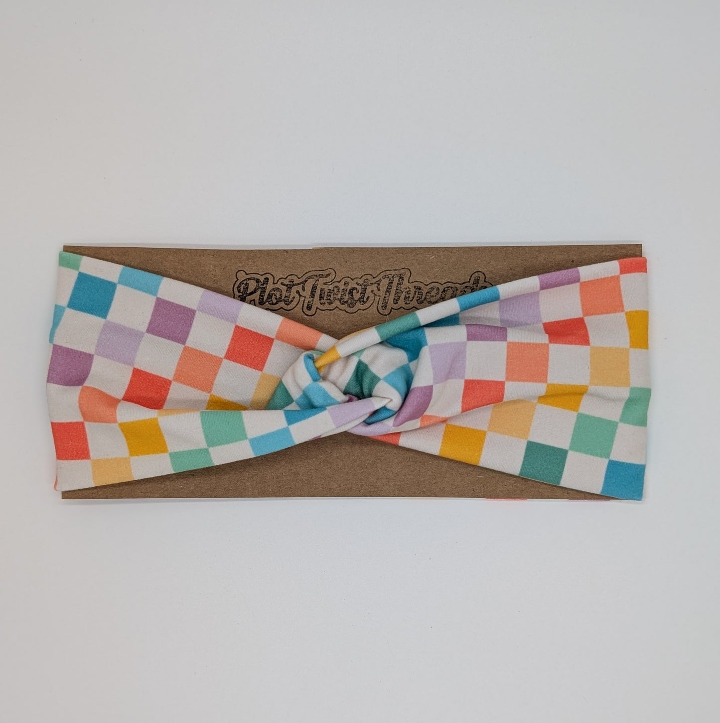 Adult Twist Headband - Pastel Checks