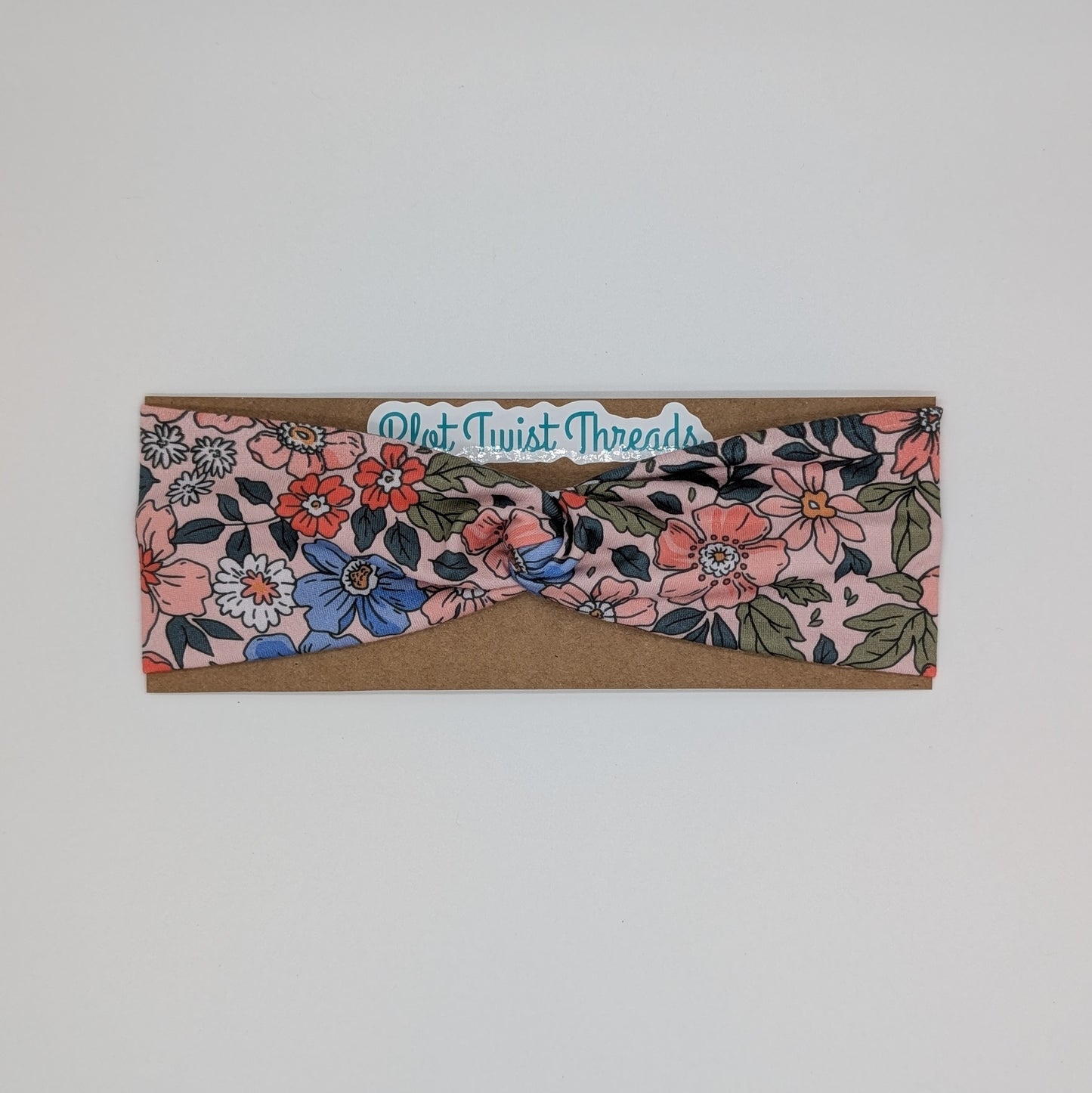 Youth Twist Headband - Flowers on Pink