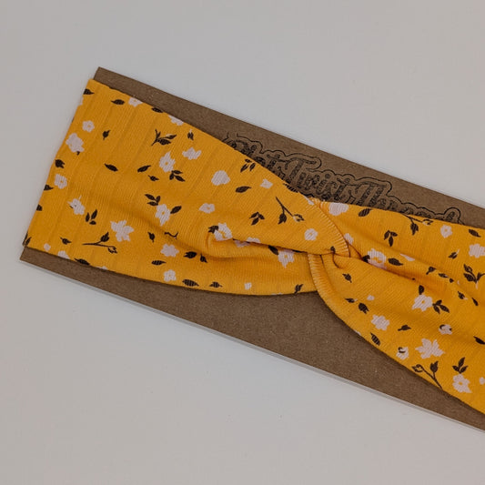 Youth Twist Headband - Rib Knit - Yellow Floral