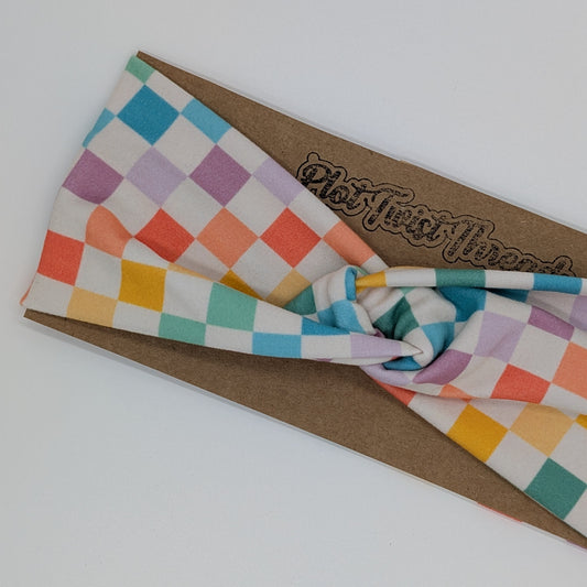 Adult Twist Headband - Pastel Checks