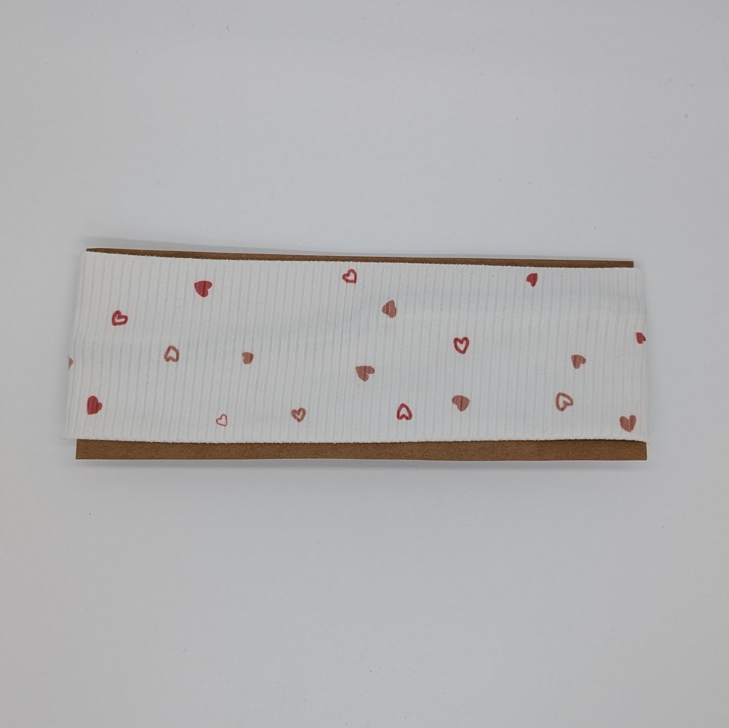 Youth Twist Headband - Rib Knit - White with Tiny Hearts