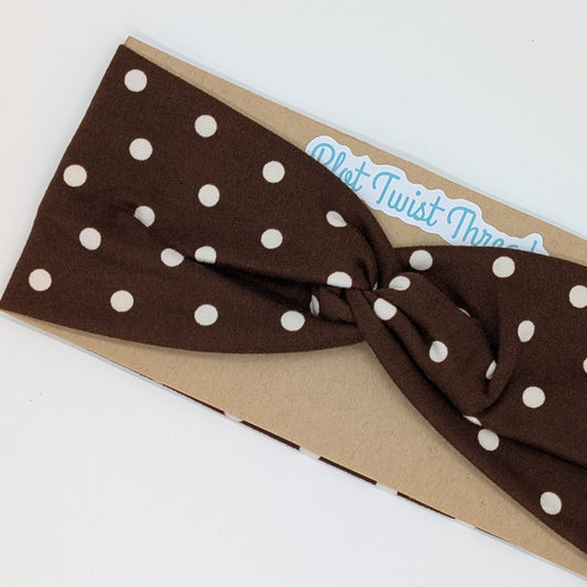 Adult Knot Headband - Brown w/White Dots