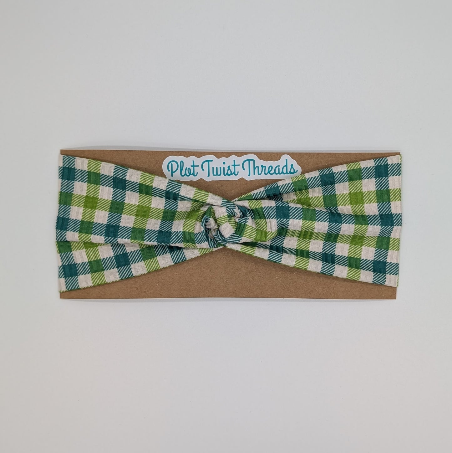 Adult Twist Headband - Rib Knit - Green Plaid