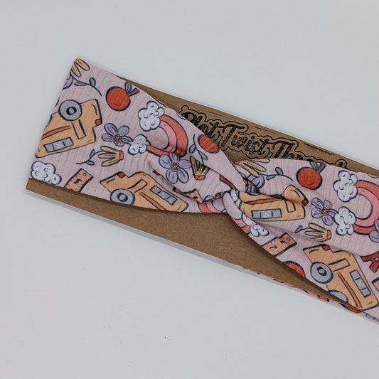Youth Twist Headband - Rib Knit - School Buses - School