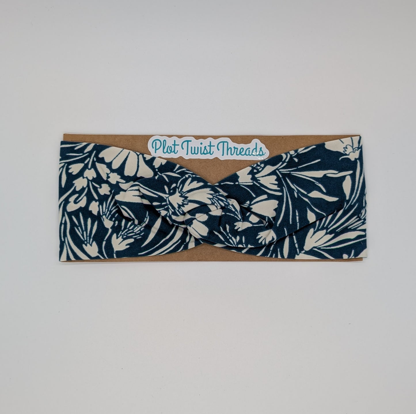 Adult Twist Headband - Teal with White Flowers