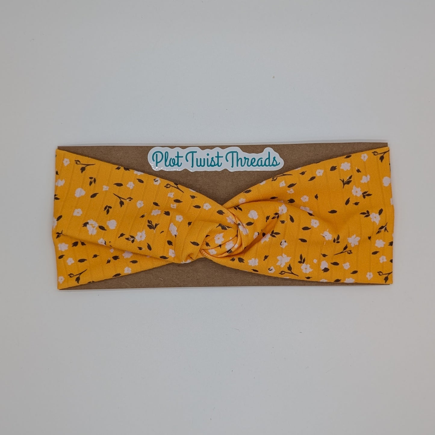 Adult Twist Headband - Rib Knit - Yellow Floral