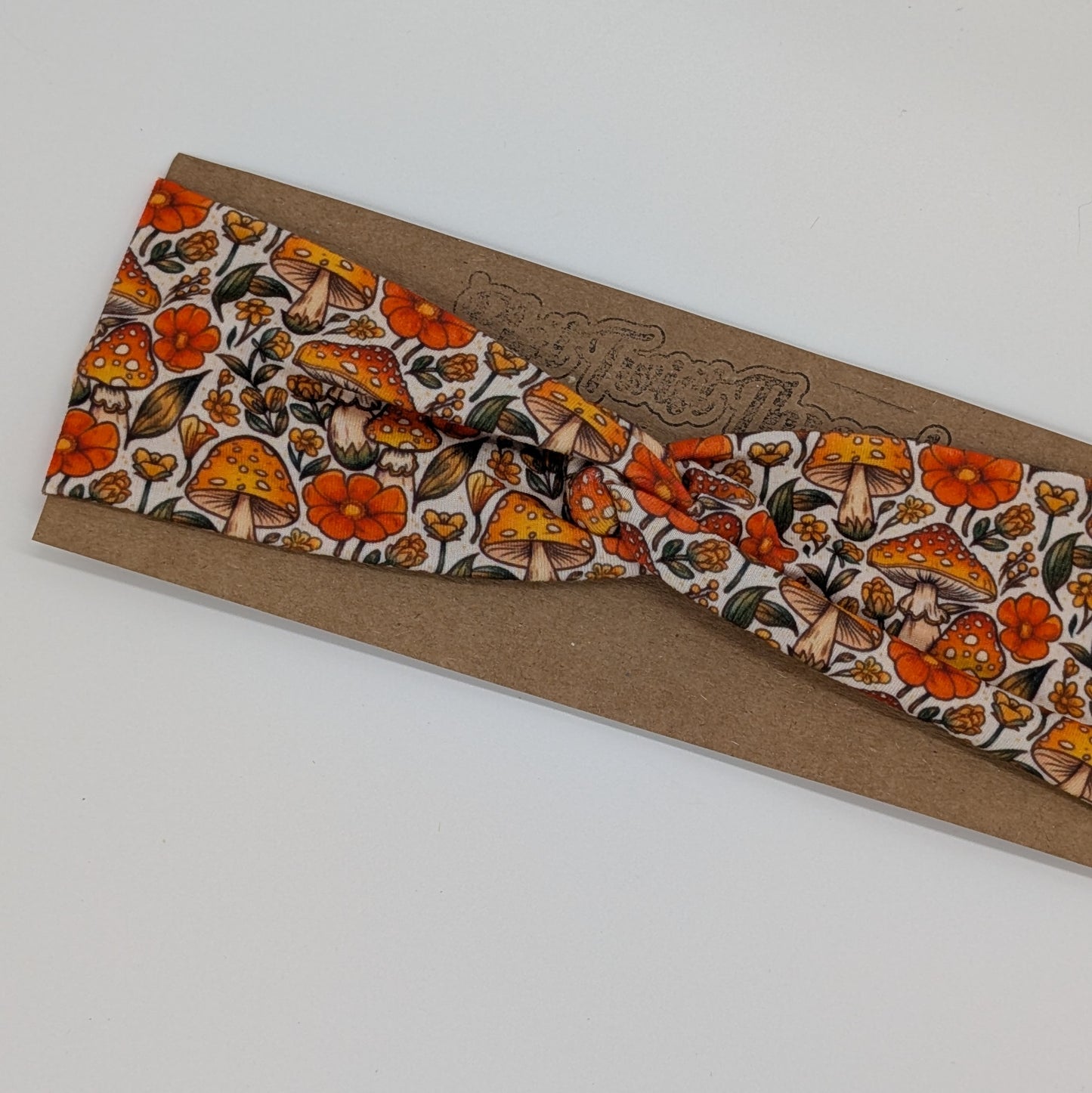 Youth Twist Headband - Orange Mushrooms