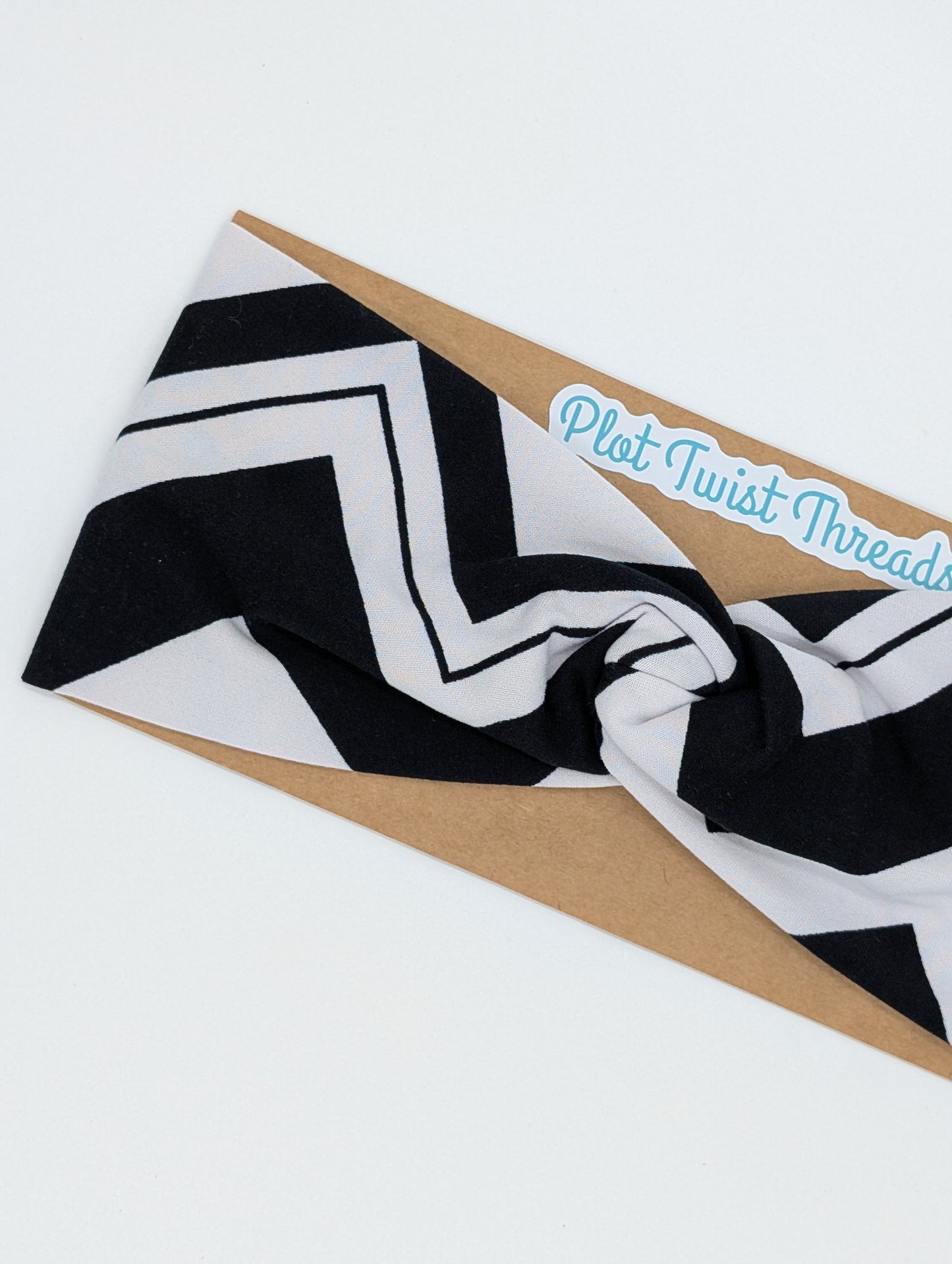 Adult Twist Headband - Black and White Chevron