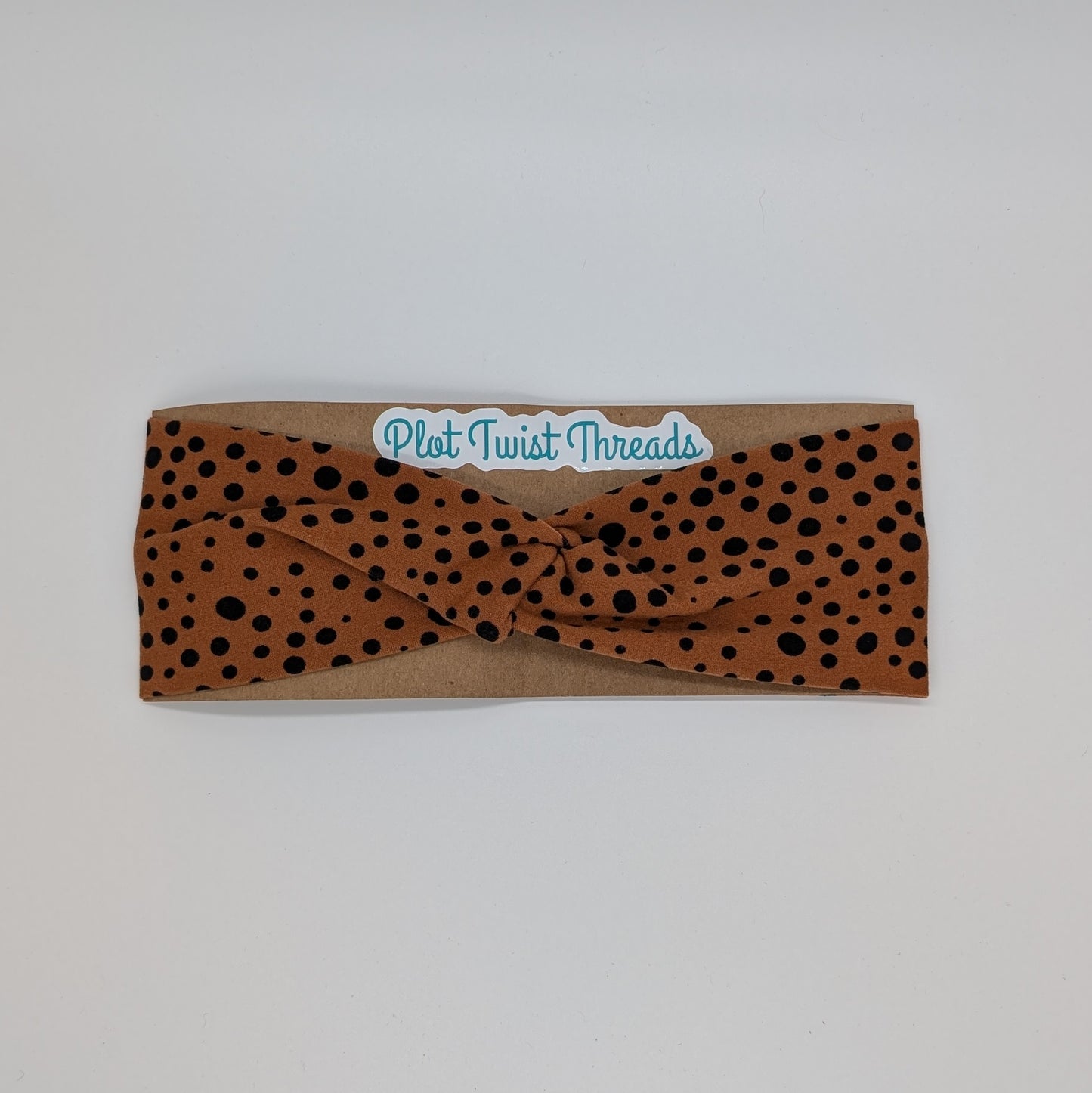 Youth Twist Headband - Brown with Black Dots