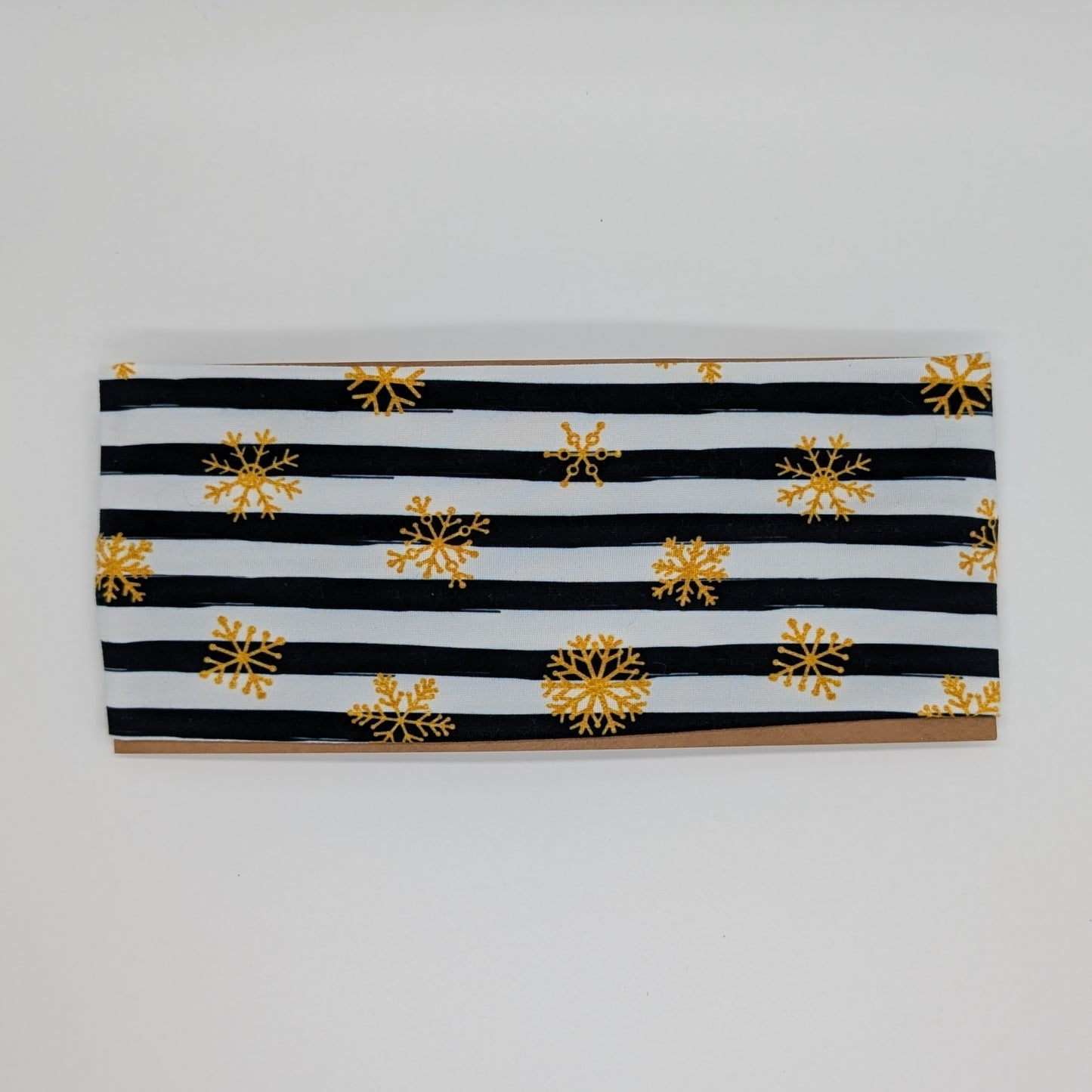 Adult Headband - Gold Snowflakes on Black and White Stripes