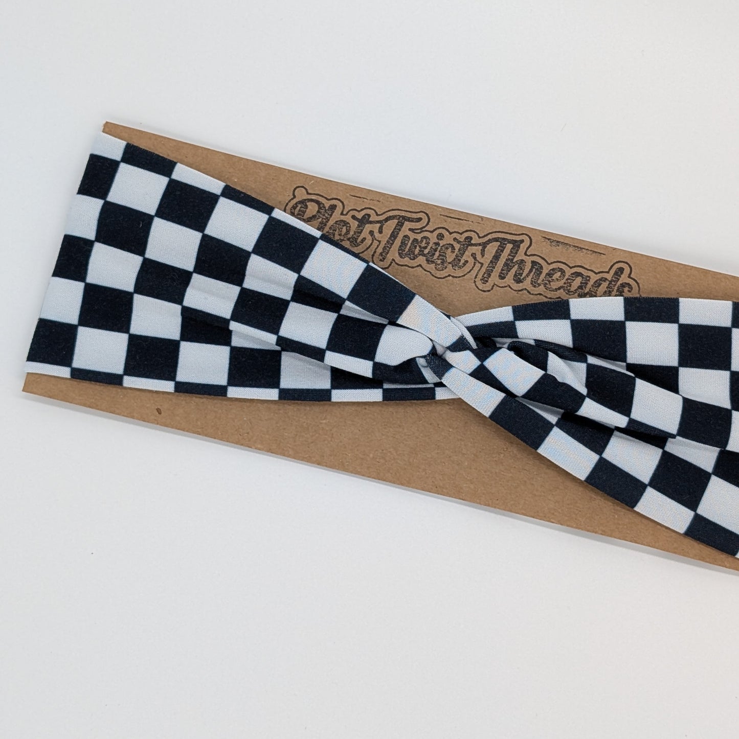 Youth Twist Headband - Black and White Check