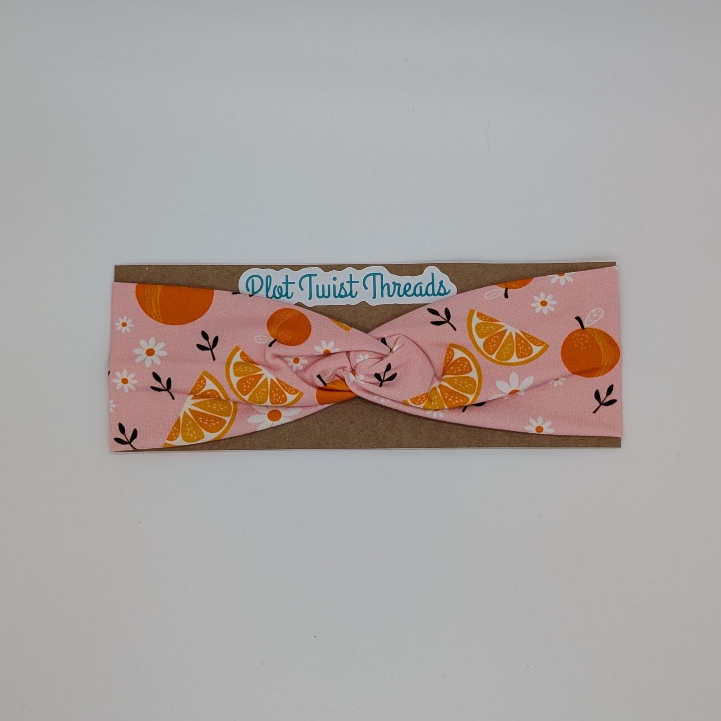 Youth Twist Headband - Oranges on Pink