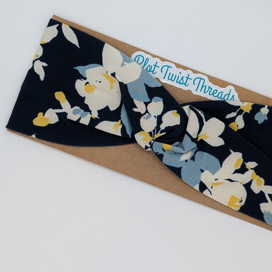 Adult Twist Headband - Blue Yellow Floral