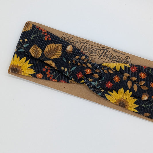 Youth Twist Headband - Rib Knit - Sunflowers