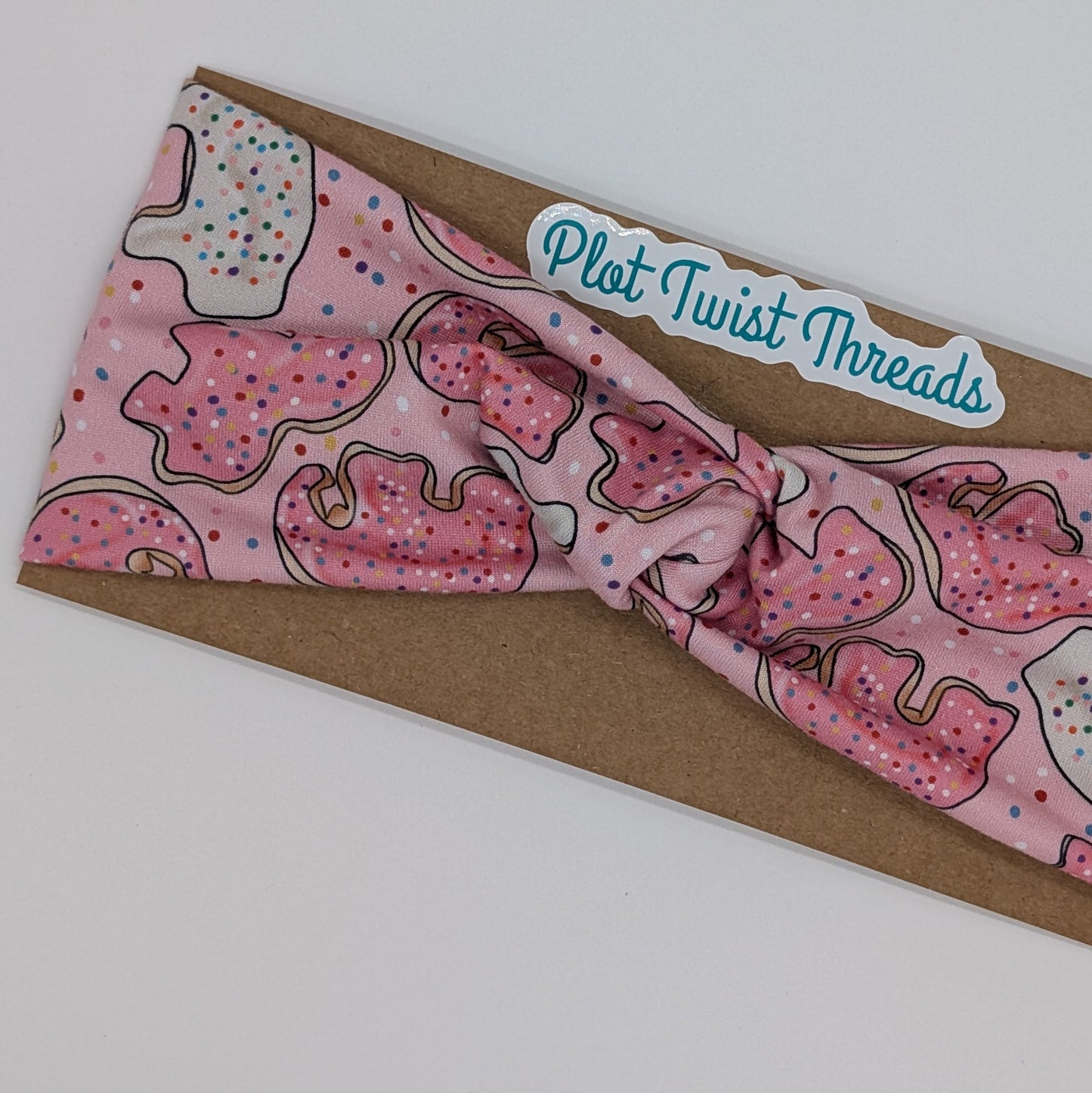 Adult Twist Headband - Animal Cookies - Pink and White