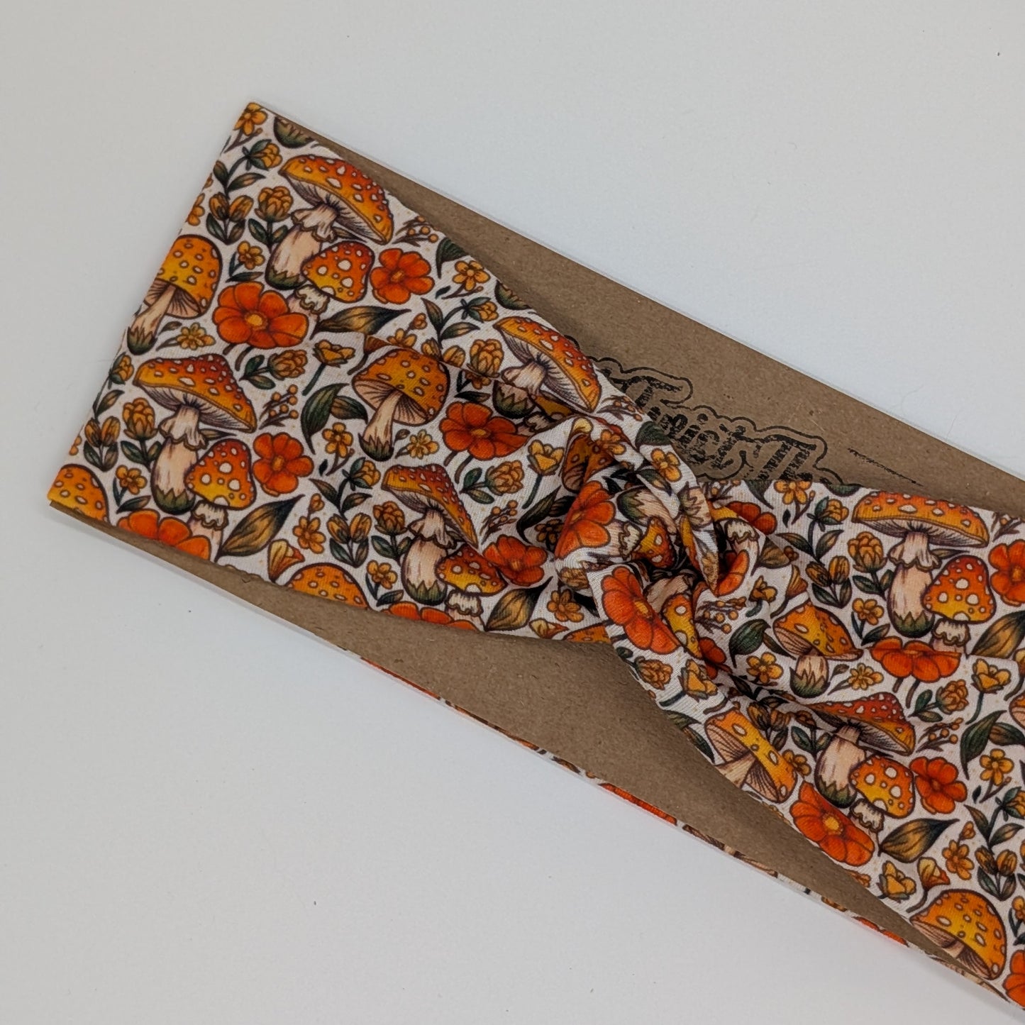 Adult Twist Headband - Orange Mushrooms
