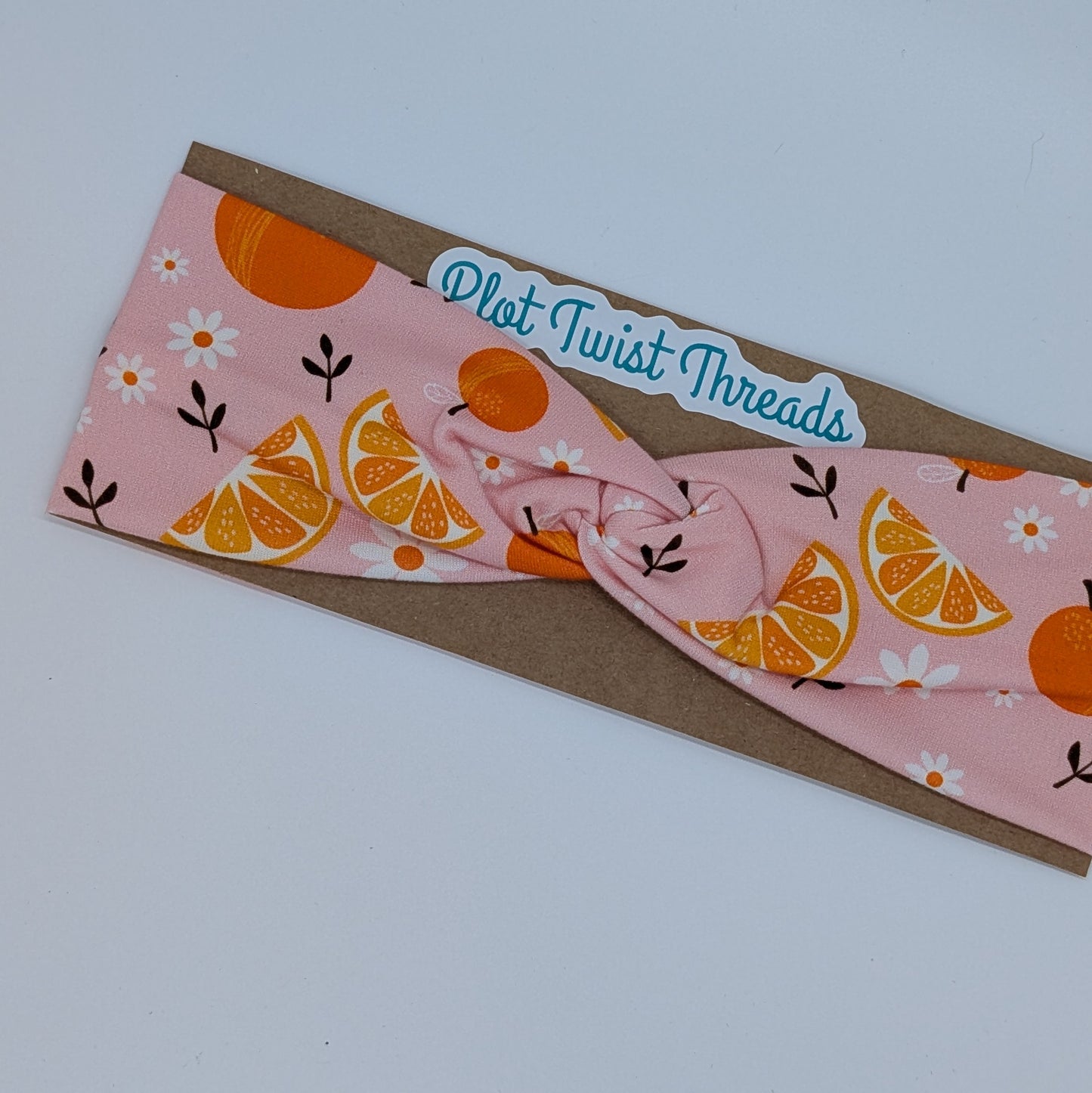 Youth Twist Headband - Oranges on Pink