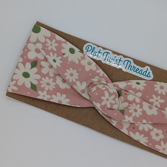 Adult Twist Headband - Pink Daisies