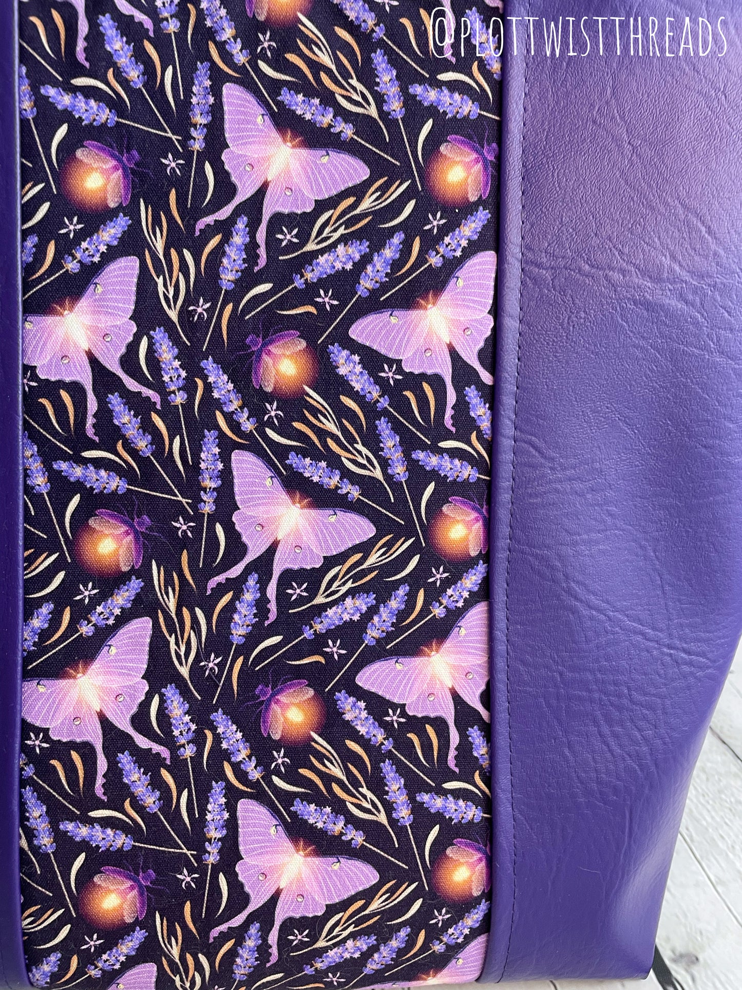 Tote Bag - Purse - Shoulder Bag - Canvas and Vinyl Tote - Purple Luna Moths