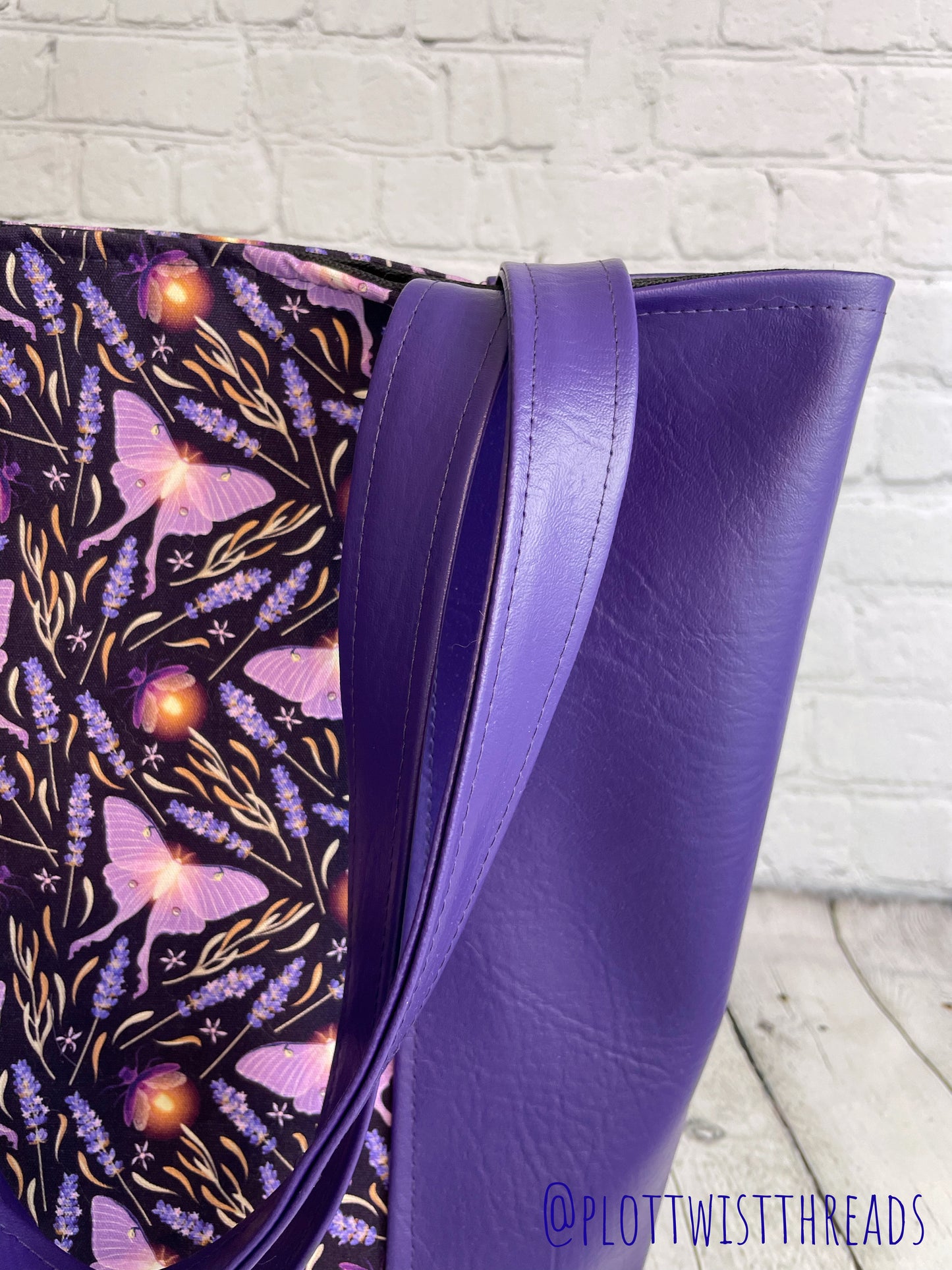 Tote Bag - Purse - Shoulder Bag - Canvas and Vinyl Tote - Purple Luna Moths