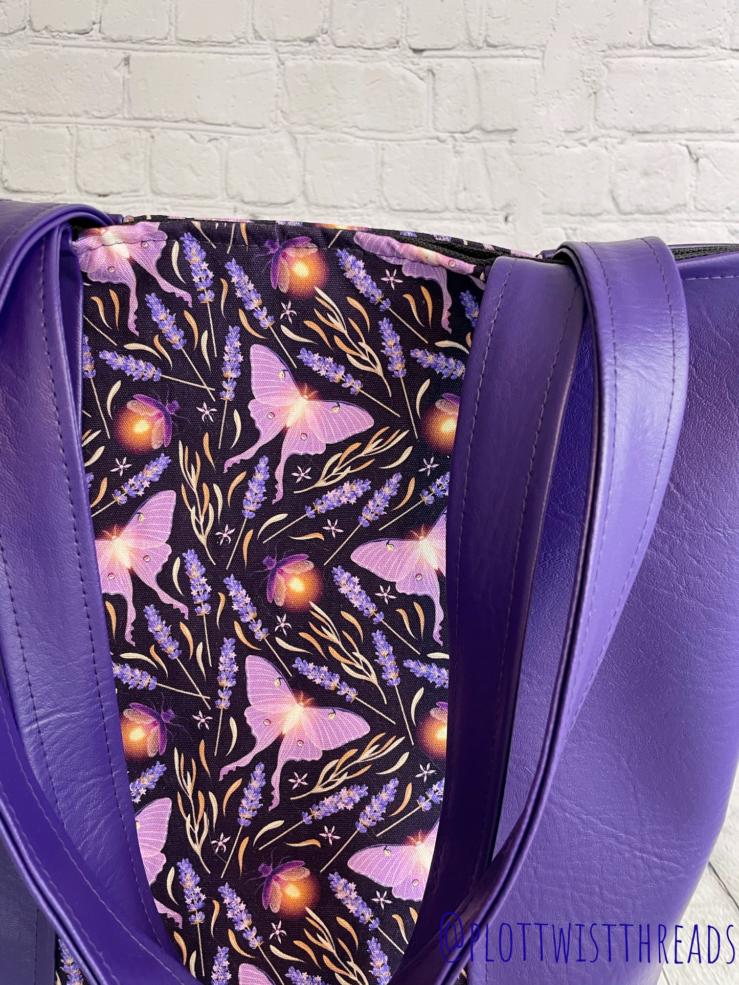 Tote Bag - Purse - Shoulder Bag - Canvas and Vinyl Tote - Purple Luna Moths