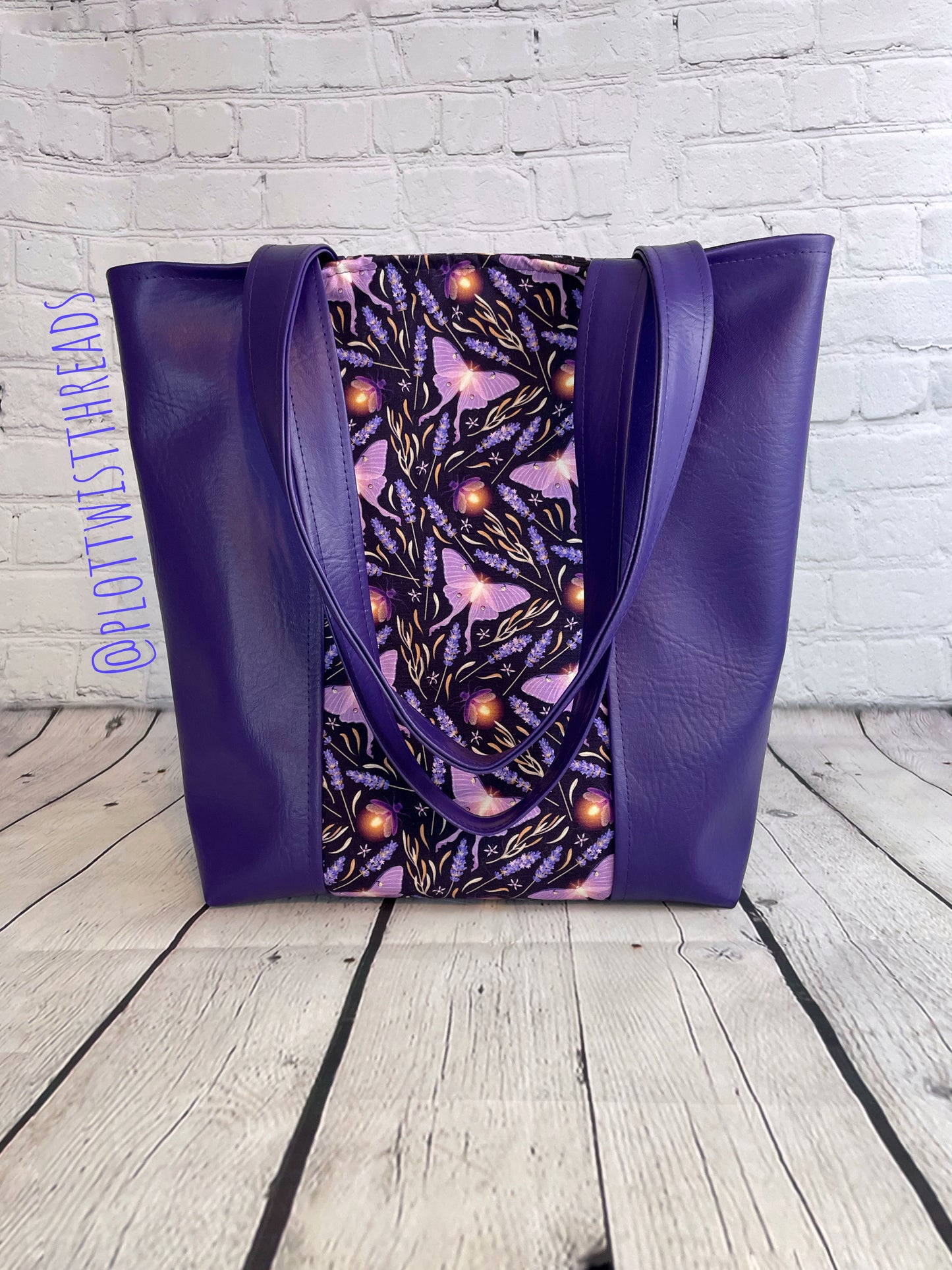 Tote Bag - Purse - Shoulder Bag - Canvas and Vinyl Tote - Purple Luna Moths