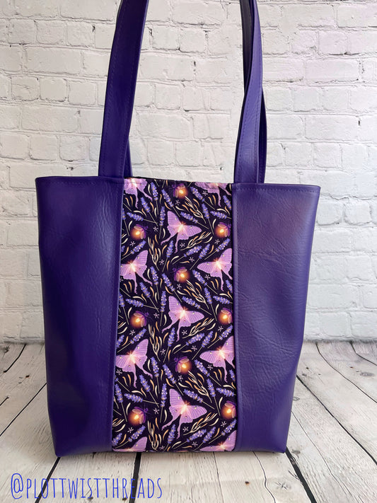 Tote Bag - Purse - Shoulder Bag - Canvas and Vinyl Tote - Purple Luna Moths